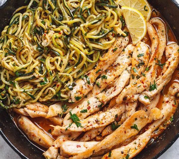 🥓Garlic Butter Chicken with Zucchini Noodles